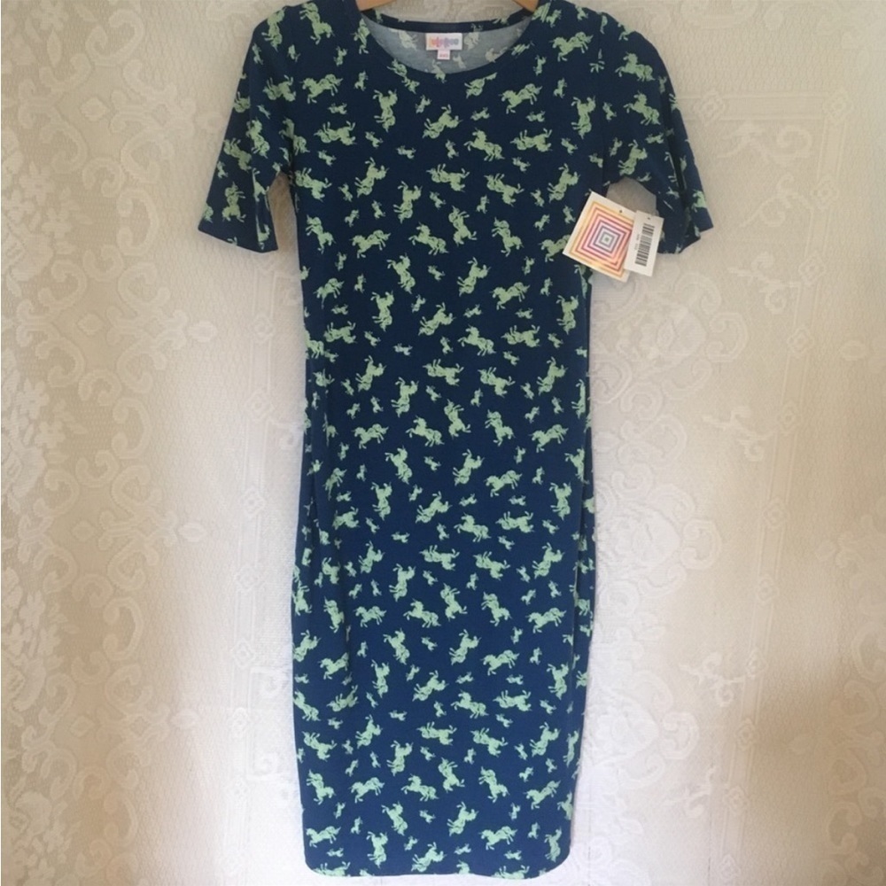 NEW! Short Sleeve T-shirt Midi Dress:LuLaRoe Julia size XXS Unicorn - Picture 4 of 9